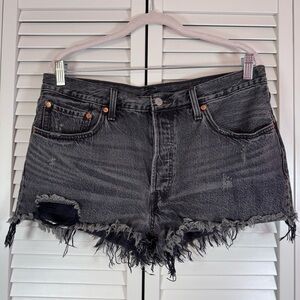 Levi's 501 Distressed Fried Hem Jean Shorts Washed Black Festival Size 32